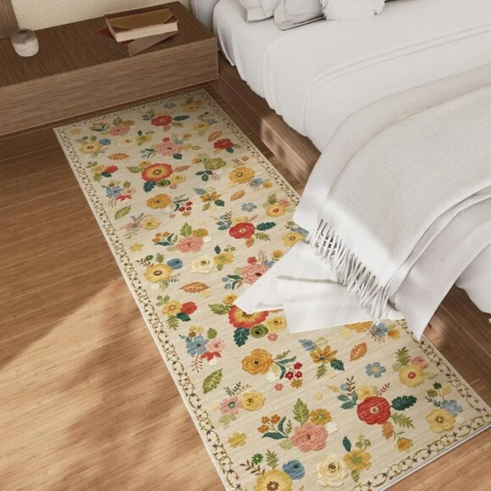 2x6 Washable Kitchen Runner, Non-Slip Low Pile Floral Rug for Hallway & Entry